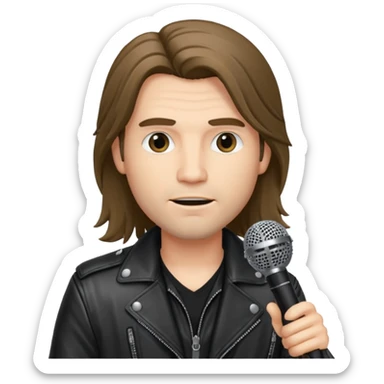 lether jacket log hair man holding microphone sticker