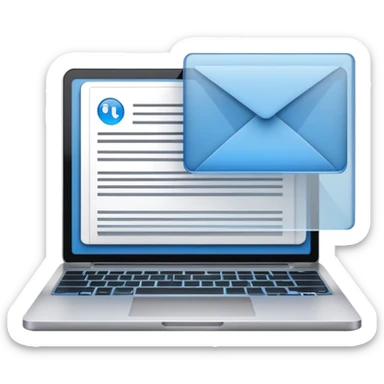 Create an emoji representing blogging. The design should feature an open laptop or tablet with a visible blog post on the screen. Use professional colors like blue, gray, and black. Make the background transparent. sticker