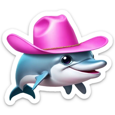 Dolphin with pink cowboy hat and silly face, front face sticker