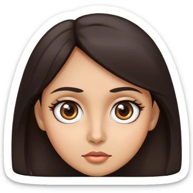 woman face with big eyes, medium skin tone, and dark hair sticker