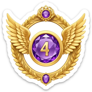 4th place award Number in frame decorated with golden angel  wings and amethyst  stone sticker