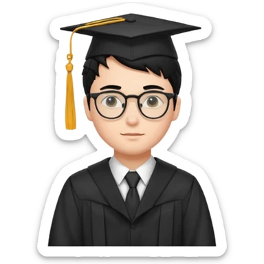 boy with glasses black hair in graduation suit sticker