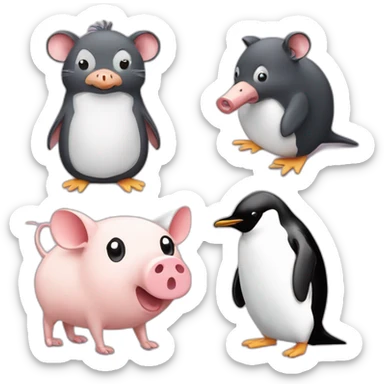 Mouse with penguin and two pigs sticker