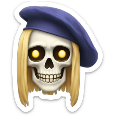 a-scary-skeleton-at-computer-with-long-hair-and-beret sticker