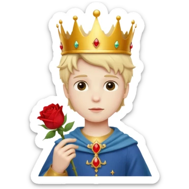 The Little Prince with a crown and a rose in his hand sticker