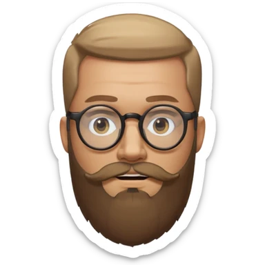I need a simple emoji of a full bearded man with round glasses, light expression sticker