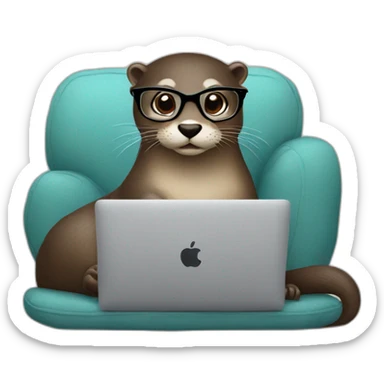 female otter with glasses use a macbook while seated against a pillow sticker
