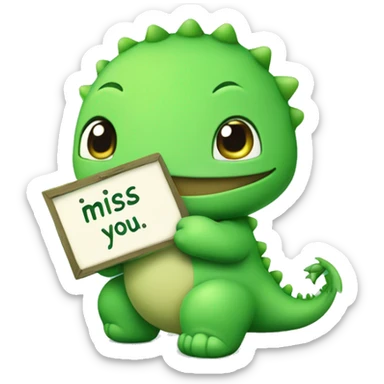 Cute baby green dinasour with i miss you sign in his hand sticker