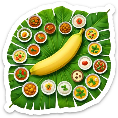 Kerala sadhya in large long banana leaf sticker