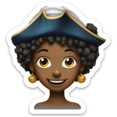 black girl with afro puffs with a pirate hat tounge out winking sticker