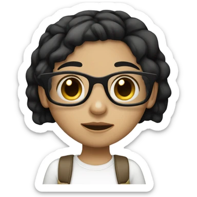 Girl with black glasses short black hair white skintone  sticker