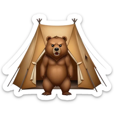 angry grizzly bear looking at a tent sticker