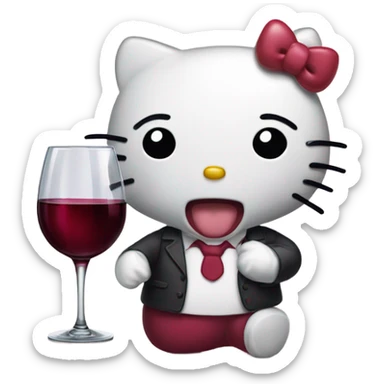 Hello Kitty drinking red wine sticker