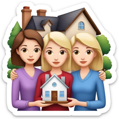 3 white women holding a home title sticker