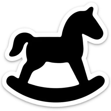 rocking horse, solid icon style, filled silhouette, bold and recognizable sticker