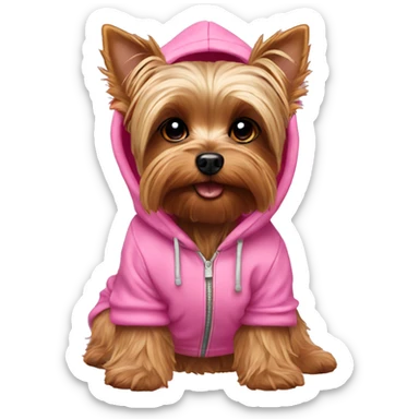 Yorkie wearing a pink hoodie sticker