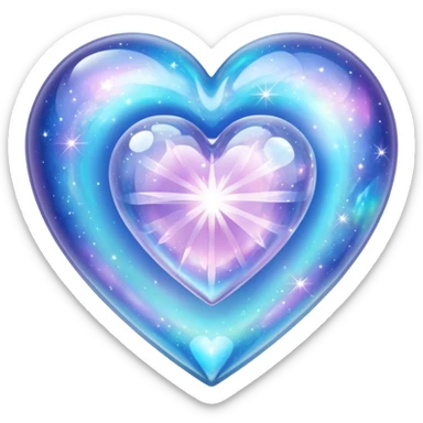 sparkly glossy pastel blue iridescent glass crystal nebula glass heart sticker