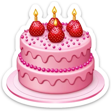 Realistic Strawberry pink birthday cake with red heart sprinkles and pink crystal sprinkles  sticker