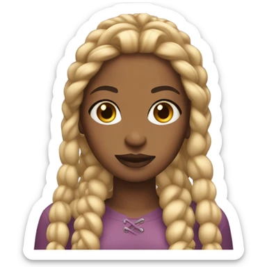 Brown skin with blonde braids and lipgloss sticker