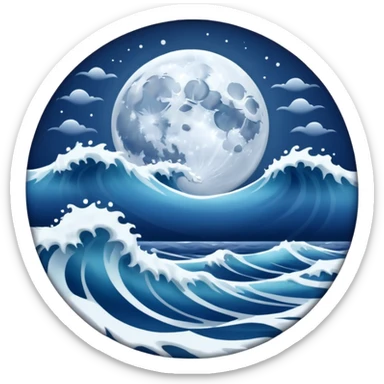 full moon above ocean waves sticker