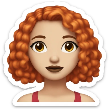 White skin red bob cut hair black eyes, voluminous eyelushes cute lips and nose  sticker