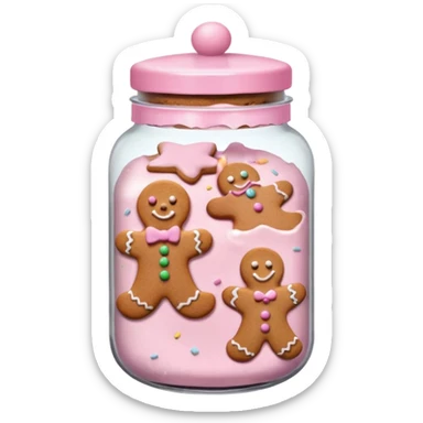 pastel pink christmas cookies in different shapes and one gingerbread man in pastel pink jar with pink lid  sticker