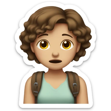 girl with brown hair crying with heart sticker