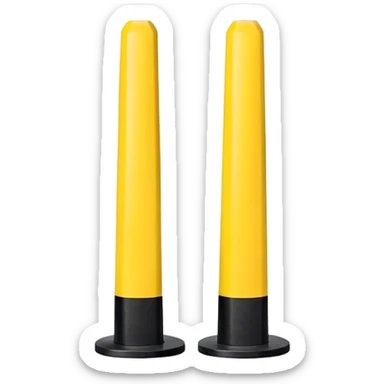 Two warning bollards with a caution tape stretched between them, marking a restricted or blocked area sticker