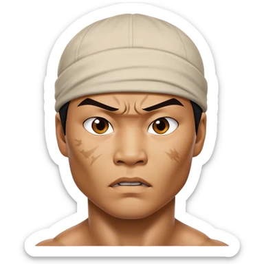 ​Cinematic Realistic Portrait of Tony Jaa, a close-up depiction capturing his intense, determined expression and finely detailed features, rendered with dramatic natural lighting that emphasizes his rugged athleticism and unmistakable martial arts presence, sticker