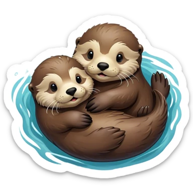 Disney-style, sea otter mom and sea otter pup snuggling floating in the water  sticker