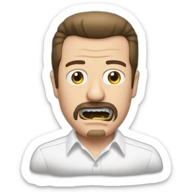 David Brent with fake buck teeth and taping his eyes slanty sticker