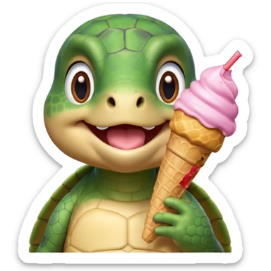 cute turtle portrait, head and shoulders only, licking an ice cream cone, funny happy expression, 3D cartoon, mobile game icon style, clean background, no text, no watermark
 sticker