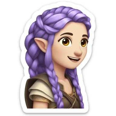 pale skin, braided purple hair, elf ears, archer girl , cry laughing sticker