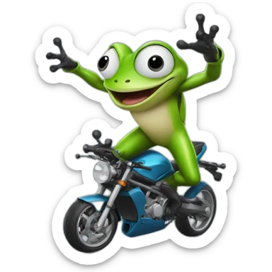 Crazyfrog gets into an invisible motorbike accident sticker