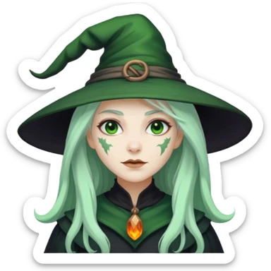 Woman witch with green skin and white long hair sticker