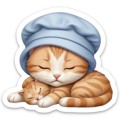 Cute kitten sleeping Wearing a nightcap sticker