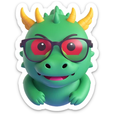 dragon with glasses, 3d emoji style sticker