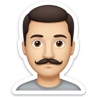 close-up of man face only with mustache, medium eyes, medium light skin tone, dark hair, no neck visible, just the face sticker