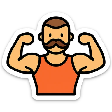 icon vpn app, call warrior, muscular man, buzz cut and Handlebar moustache in the style of an icon sticker