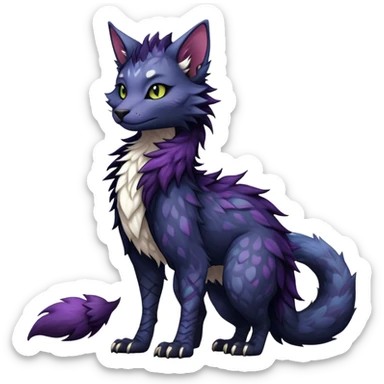 Kawaii dark edgy fantasy feline-vernid-sergal-fursona animal creature with a tufted tail full body with intricate markings  sticker