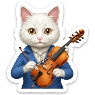 white cat play violin sticker