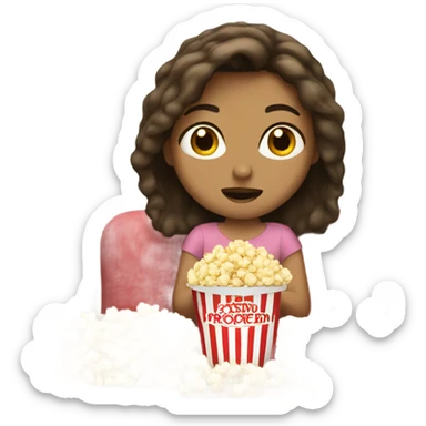 Brown hair girl eating popcorn watching tv sticker
