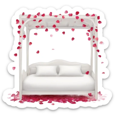 white Valentine’s Day bed with rose petals sticker
