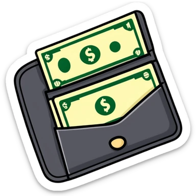 sleek black leather wallet open with exactly one dollar bill visible inside sticker