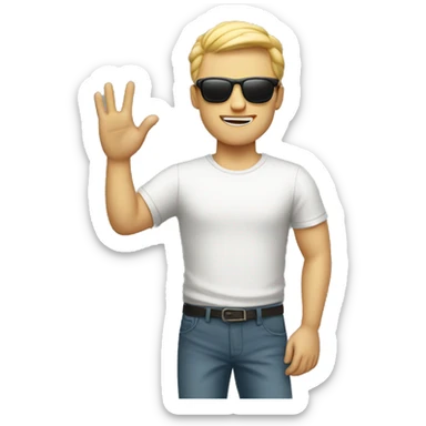 cool white man standing on scene in sunglasses and raising one hand sticker