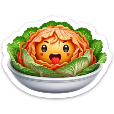 Cinematic Realistic Kimchi Dish Emoji, depicted as a vibrant fermented cabbage dish with a spicy kick rendered with detailed textures and dynamic, appetizing lighting. sticker