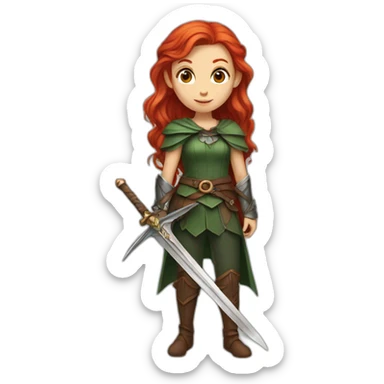 A red-hair half-elf young woman with a sword sticker