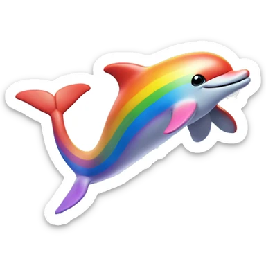 Rainbow dolphin jumping over a wave with a rainbow sticker