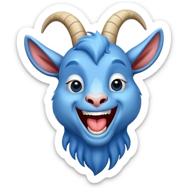 Blue goat laughing hysterically  sticker