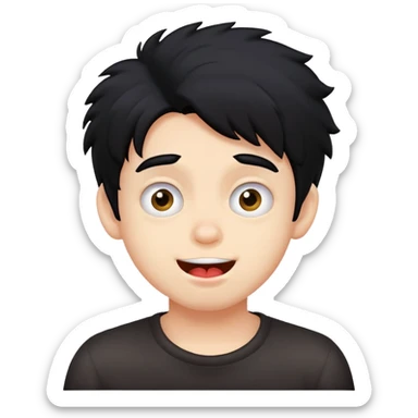 Boy with black hair 75% fluffy making silly face sticker